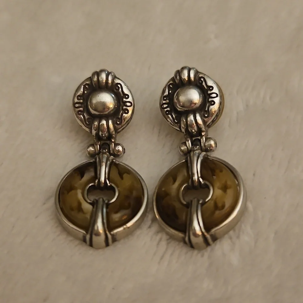 BRIGHTON Carved Donut Shape Door Knocker Post Earrings